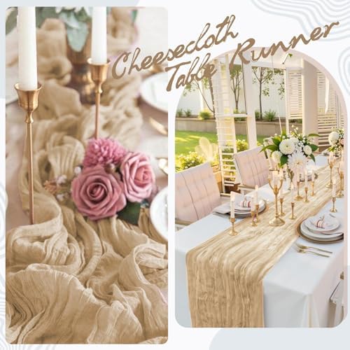 6 Pack Beige Cheesecloth Table Runner 17x108 Inch Boho Gauze Cheese Cloth Fabric Table Runners Semi Sheer Rustic Table Decor for Wedding Party Bridal Baby Shower Birthday Holiday Home Decor - Image 5
