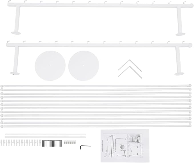 12 Layers 120cm White Wall Display Stand Wrapping Paper Ribbon Organizer Holder Storage Scarf Tie Belt Towel Spool Sewing Tool Hijab Metal Shelving for Home, Retail Stores, Flower Shop, Studio