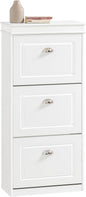 SoBuy White Shoe Cabinet with 3 Flip Drawers, Narrow Freestanding Shoe Rack Entryway, Hidden Slim Shoe Rack with Drawer FSR94-W (9.45" D x 20.87" W x 46" H)