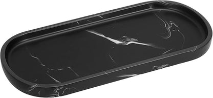 Luxspire Bathroom Vanity Tray Kitchen Soap Tray, Oval Toilet Tank Tray, Bathroom Countertop Organizer Tray for Jewelry Perfume Soap Dispenser Candle - 9.8 Inch, Matte Ink Black