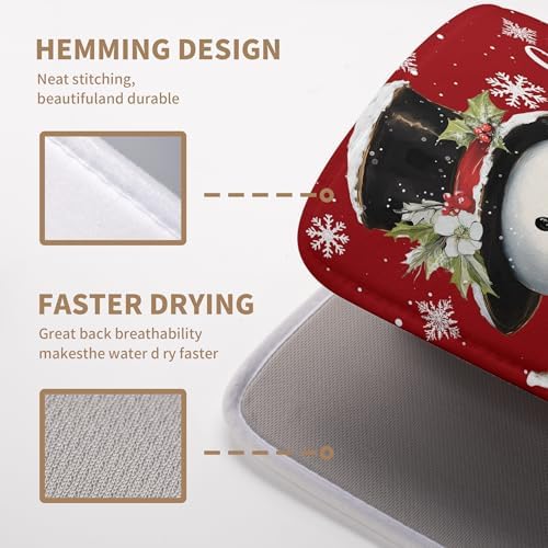 Snowman Christmas Dish Drying Mat Winter Drying Mats for Kitchen Counter Xmas Holiday Red Dish Draining Mat Microfiber Absorbent Reusable Dish Rack Pad 18x24 Inch - Image 4