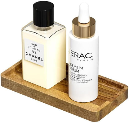 WEENSON Small Acacia Wood Bathroom Vanity Tray for Soap Dispenser, Toiletries, Makeup, Perfume, Decor, Kitchen Tray for Counter Salt Spice, Toilet Tank Tray for Candle, Nightstand 7.9"x4"