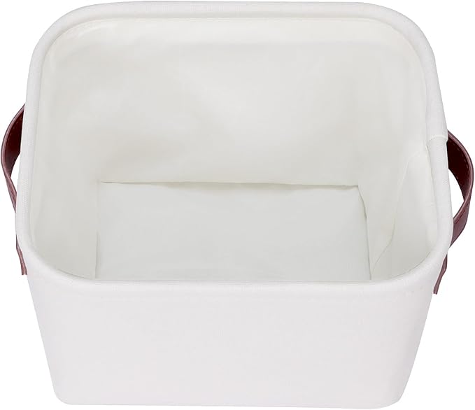 Small Fabric Storage Bins, 7.8x6.7x5.9 inch Mini Storage Cubes 4-Pack Storage Basket for Makeup Collapsible Fabric Storage Organizer with Handles, Decorative Basket for Desk, Shelves, White