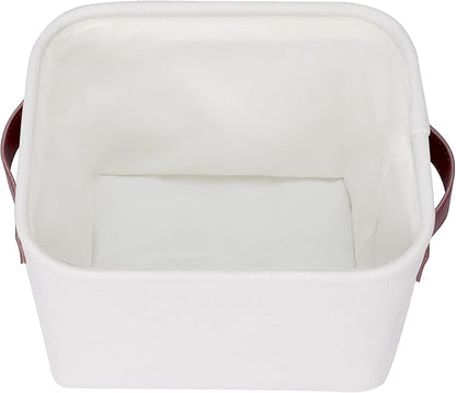 Small Fabric Storage Bins, 7.8x6.7x5.9 inch Mini Storage Cubes 4-Pack Storage Basket for Makeup Collapsible Fabric Storage Organizer with Handles, Decorative Basket for Desk, Shelves, White