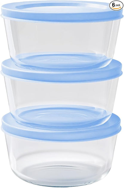 6-Piece Glass Food Storage Containers Set (3 Containers + 3 BPA-Free Lids) | 2-Cup, Leakproof | Microwave, Freezer, Oven & Dishwasher Safe | Ideal for Meal Prep & Pantry Organization, Lavender Blue
