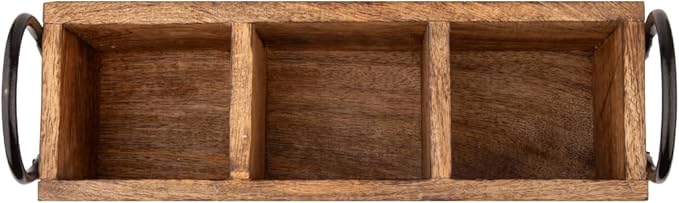Wooden Cutlery Holder with Handles – Premium Wooden Caddy – Handcrafted silverware holder for Dining Table, Kitchen, Buffet & Parties