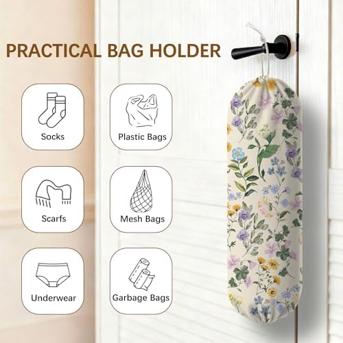Floral Plastic Bag Holder Dispenser, Plastic Grocery Bag Organizer & Wall Mount Paper Trash Bags Saver Storage for Kitchen Home Pantry Decor, Shopping Bags Storage Dispenser - Image 4
