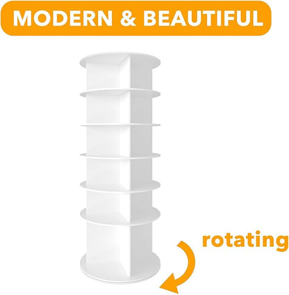SpaceAid Rotating Shoe Rack 6 Tier Organizer, High Bottom Design Shoe Tower Spinning Storage Lazy Susan, Revolving Rack 360, Closet Handbag Display Rotate Organizers (White)