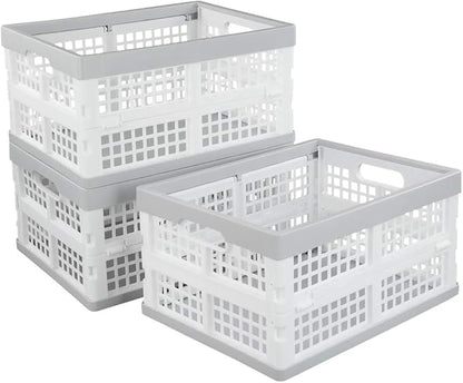 Vababa 3-Pack Plastic Stackable Collapsible Storage Crate, 15 L Stacking Folding Storage Basket