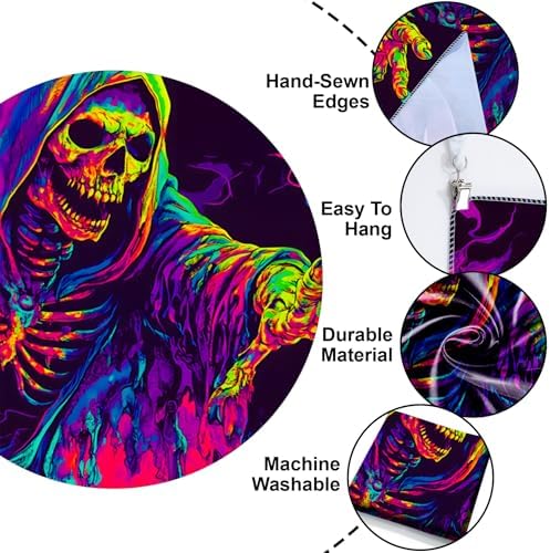 Blacklight Halloween Tapestry Horror Moon Night Scary Cemetery Pumpkin Lantern Halloween Tapestry Wall Hanging Skull Horror Poster Banners for Bedroom Livingroom (Skull man, 79L" x 59W", Unframed) - Image 6
