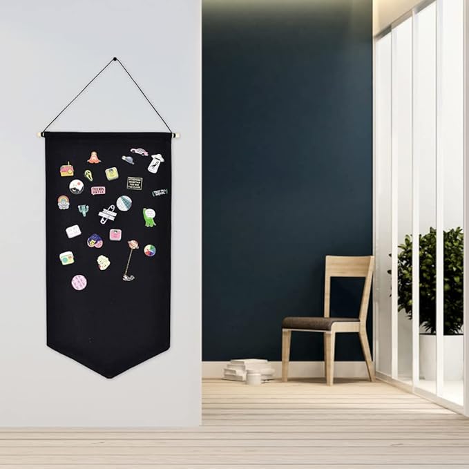 Wall Hanging Brooch Jewelry Storage Case Canvas Display Stand Enamel Pin Badges Buttons Display Banner Holder Earrings Necklace Glitter Pin Collection Organizer - Black M