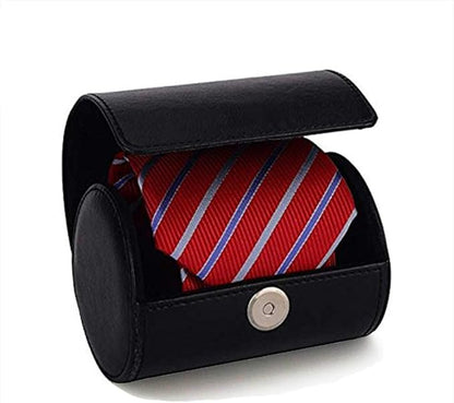 WAJJ Men’s Necktie Travel Case, Tie Anti-Wrinkle Organizer Box - Formal Cylinder Shape (Black)