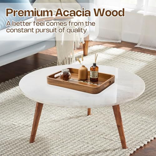 Acacia Wood Serving Tray with Handles - Rectangular Decorative Ottoman Tray for Living Room, Breakfast in Bed, Coffee Table Tray for Decor, Desktop Organizer, 16"x12" - Image 6