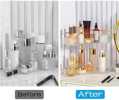 Corner Bathroom Counter Organizer, Vanity Trays for Bathroom, Skincare Makeup Organizer Shelf, Shelf Cosmetics, Toiletries, Lotions, Perfumes (2 Tiers, Clear)
