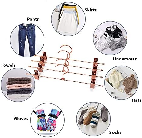 13.8" Rose Gold Pants Clothes Hangers, 10 Pack Trouser Hangers with Clips Metal Trouser Clip Hangers,Heavy Duty Metal Wire Adjustable Clips Bottom Trousers Legging Organizer