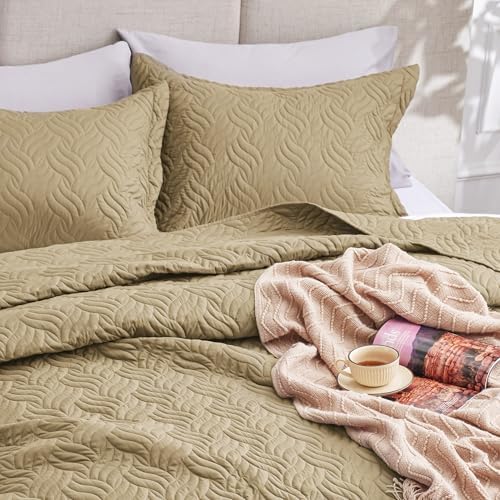 Love's cabin Quilts for Full Bed Camel Bedspreads Bedding Set - Lightweight Bedspread Comforter - Wave Pattern Bedding Coverlet for All Season - 3 Pieces (1 Quilt, 2 Pillow Shams) - Image 5