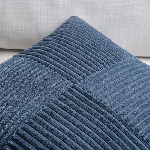 Fancy Homi 2 Packs Dusty Blue Lumbar Decorative Throw Pillow Covers 14x24 Inch for Couch Bed Sofa, Rustic Farmhouse Boho Home Decor, Soft Striped Corduroy Rectangle Accent Cushion Case 35x60 cm - Image 3