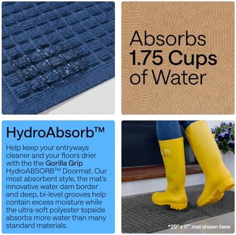 GORILLA GRIP® HydroABSORB Door Mat for Indoor Outdoor Use, 29x17 Blue - Image 3