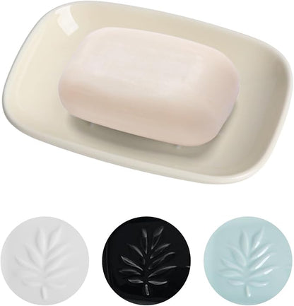 Ceramic Soap Dish for Bathroom and Kitchen, Non-Slip Bar Soap Holder with Fast Drain Design, Soap Saver Tray for Sink,Yellow