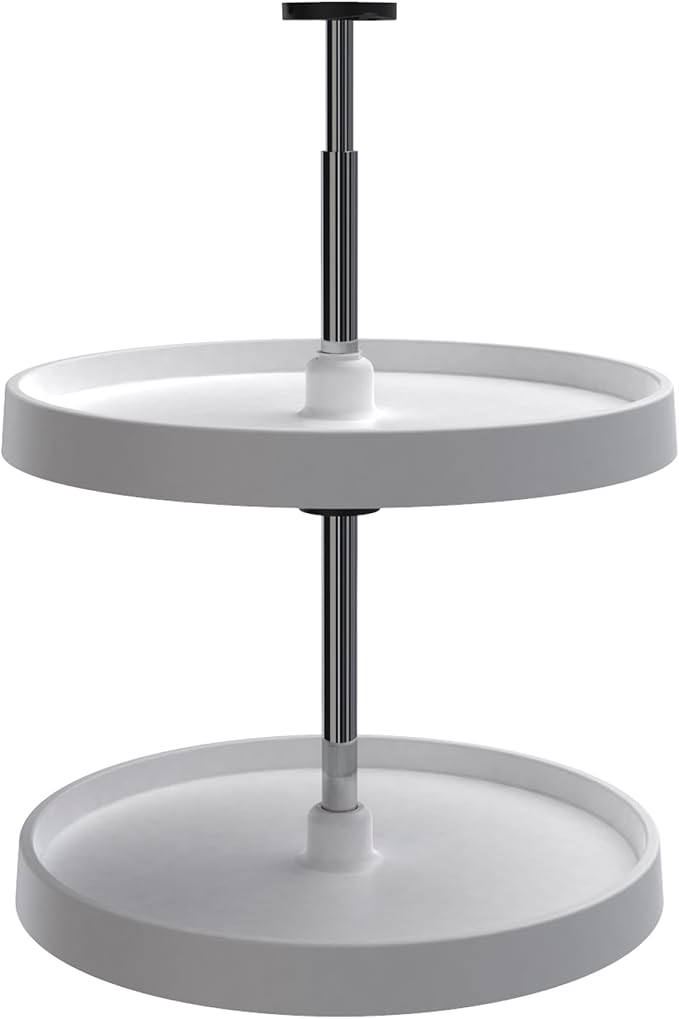 Rev-A-Shelf 2 Tier Full-Circle Lazy Susan for Corner Wall Cabinets Plastic 18" Double Shelf Swivel Kitchen Spice/Can Organizer, White, 3072-18-11-52