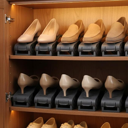 -12 p.c Adjustable Height Plastic Shoe Organizer (Black)
