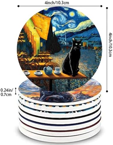 4inch Round Fun cat-Themed Marble Coaster with Storage Rack 8pcs - Image 2