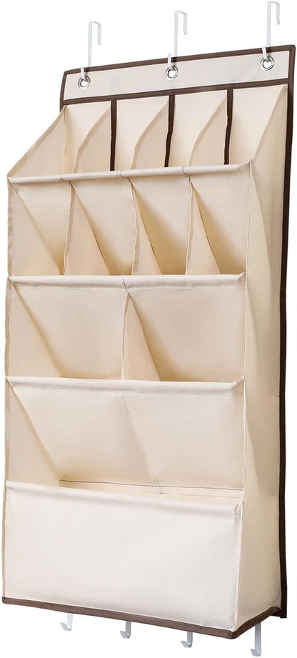 Dorm Hanging Shoe Holder Hanging Shoe Organizer for Door Multipurpose Hanging Storage Bag for Closet Door Hanger Door Shoe Rack for Clothing, Beige 11 grids