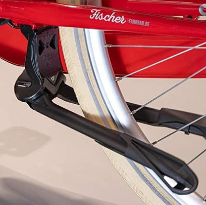 Fischer Jumbo Two-Legged Stand, Bicycle Stand Suitable for Bicycles from 27-28 Inches, Suitable for E-Bikes, Transport Bikes, Tandem and Bicycles, Load Capacity 80 kg, Black