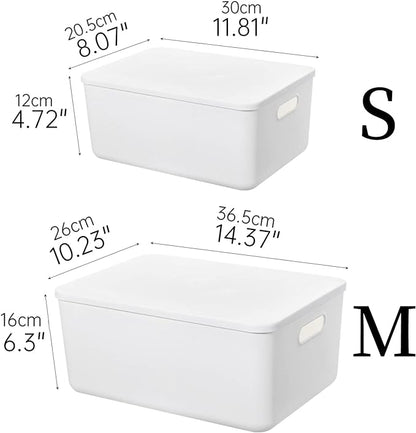Yishyfier Plastic Storage Baskets Bins Boxes With Lids,Organizing Container White Storage Organizer Bins For Shelves Drawers Desktop Playroom Classroom Office,3-Pack(M+2S)