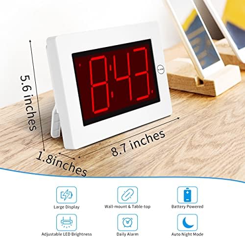 KWANWA Large Digital Alarm Clock, 3" LED Display Battery Operated, Dimmable Auto Night Mode, Easy to Read for Seniors Visually Impaired, Cordless Wall Clock or Table Clock for Bedroom Kitchen Office - Image 2
