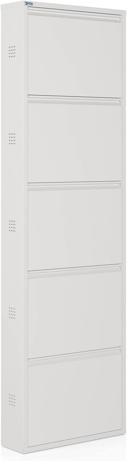 CEHA 5 Tier Metal Shoe Cabinet with Cover, Durable Shoe Storage Organizer for Entryway, Space Saving Shoe Shelf Closet with Side Ventilation Holes, 5.91" x 66.5" x 19.68", White