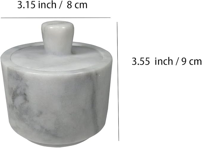 Marble Salt Cellar with Lid, Salt Holder Storage Container for Counter（ White）