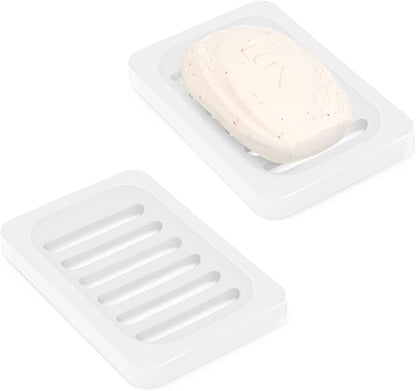 Topsky 2Pcs Soap Dish Holder, Non-Slip Bathroom Accessories Silicone Soap Case Saver, Sink Deck Bathtub Shower Dish Soap Drainer, Silicone Holder for Soap, Sponges, Scrubber (White-2pcs)