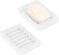 Topsky 2Pcs Soap Dish Holder, Non-Slip Bathroom Accessories Silicone Soap Case Saver, Sink Deck Bathtub Shower Dish Soap Drainer, Silicone Holder for Soap, Sponges, Scrubber (White-2pcs)