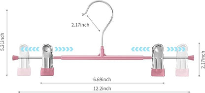 50PACK Pants Hangers with Clips Adjustable Skirt Hangers for Women Metal Non-Slip Trousers Hanger Heavy Duty Space Saving Clothes Hanger for Shorts,Jeans,12Inch,Pink