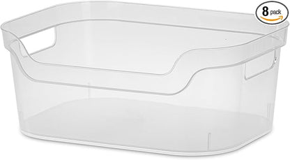 Sterilite 5.25 in. x 9.5 in. x 13 in. Clear Plastic Cube Storage Bin w/Carry Handles, 8-Pack 8 x 13348608