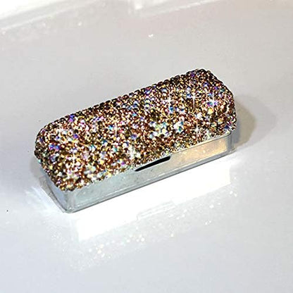 Lipstick Bling Rhinestone Crystal Case Storage Organizer Box with Mirror for Women's Lipstick Holder-Cosmetic Storage Kit (Gold)