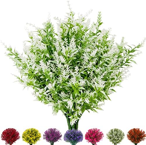 Artificial Outdoor Lavender Flowers,10 Bundles Artificial Flowers Outdoor,UV Resistant Fake Flowers,Outside Faux Plastic Flowers Shrubs for Indoor Outside Decorations(White) by NOVFIRE