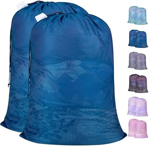 Polecasa 2 Pack Heavy Duty Diamond Mesh Laundry Bag, 24x36", Blue by Polecasa
