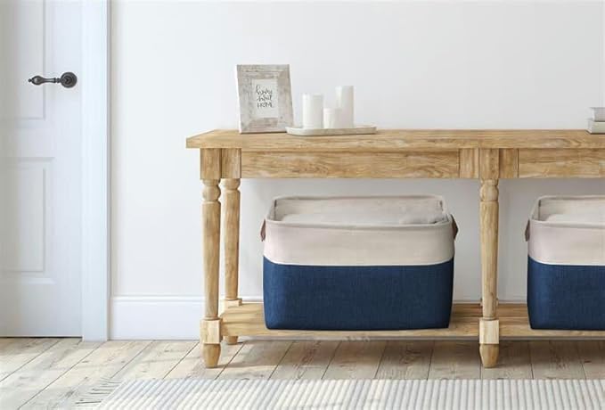 DECOMOMO Storage Bins, Large Fabric Storage Baskets for Shelves, Decorative Linen Closet Organizer, 15 x 11 x 9.5 inches (Navy Blue & White, 3 Pack)