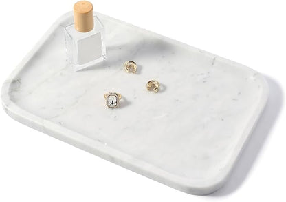 Koville Marble Tray, 12"x8" Bianco Carrara Marble Vanity Tray for Countertop Bathroom Kitchen Dresser, Decorative Catchall Trays for Perfume Jewelry, Rectangular Stone Serving Tray