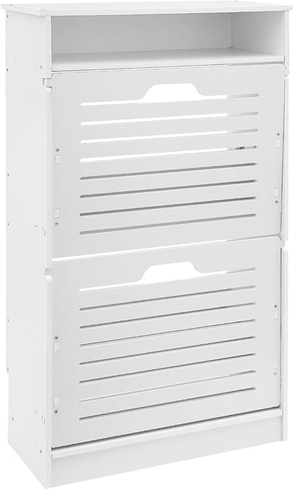 Free Standing Shoe Rack for Entryway, Hidden Narrow Shoe Storage Cabinet w/2 Flip Drawers, Shoe Organizer Cabinet for Bedroom Hallway Home Apartment (White)