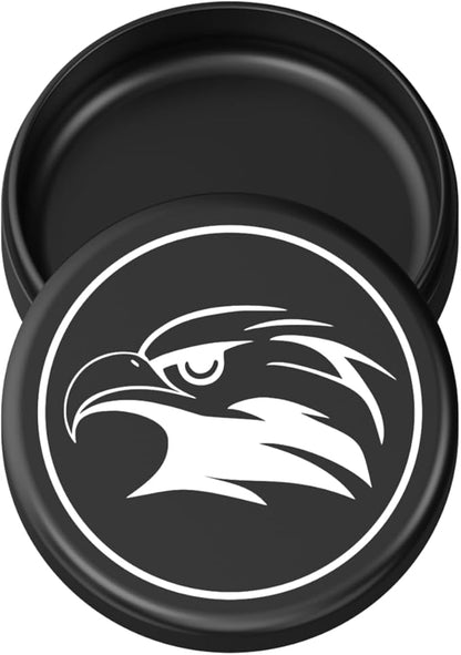 Smell Proof Metal Tin Container - Airtight Aluminum Storage Case with Child Safe Lock, Pocket Sized Small Metal Can for Pills, Mints, Vitamins, Pouches & Small Items, Black Eagle Design