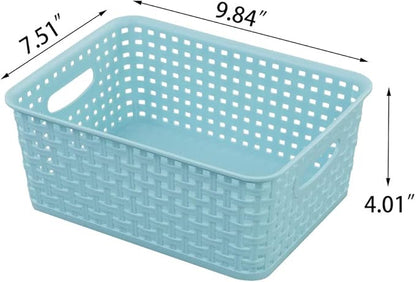 6-Pack Plastic Weave Rattan Basket Bin for Storage, Small Baskets
