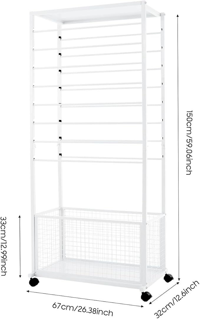 Ribbon Organizer Rack, Double Sided 16-Tier Ribbon Holder Organizer Rack, Flower Wrapping Paper Storage Stand, Scarf Tie Belt Towel Display Shelf Sewing Station Cart (White)