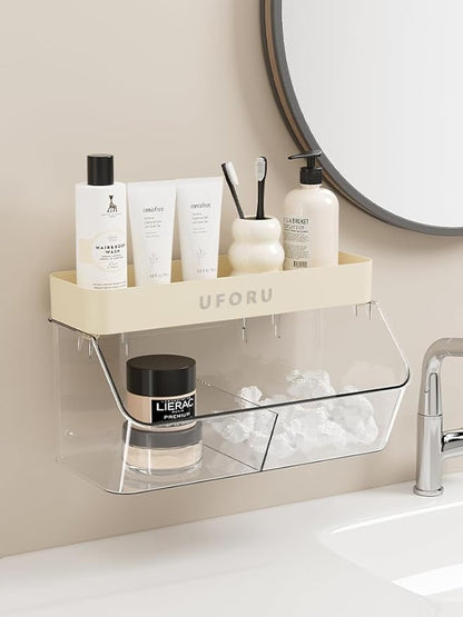 Multi-Functional Wall Mounted Organiser, Stick-On Transparent Shelf, No Drilling Required, Can Be Hung On The Wall/Door, Suitable For Kitchen, Cupboard, Bathroom, Bedroom