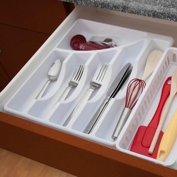 STERILITE Cutlery Tray, 11-3/4 in W, 1-7/8 in D, Plastic, White, 14-1/8" x 11-3/4" x 1-7/8"