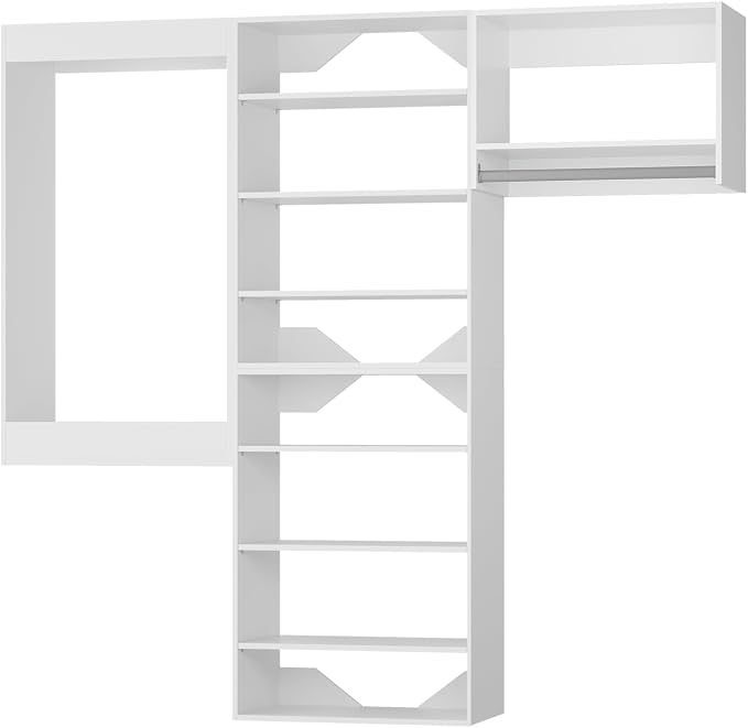 Modular Closet System - 96" Wide Organizer with Towers, Hanging & Wall Mounted Wardrobe in White