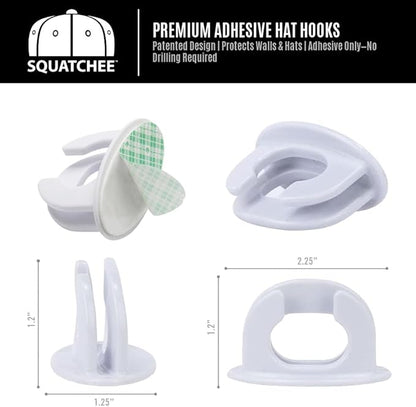 Premium Adhesive Hat Hooks | Made in U.S.A. | Wall Rack for Baseball Caps | Display Holders | Hangers for Closet & Doors | Organization & Storage | Patented Design (White, 5-Pack)
