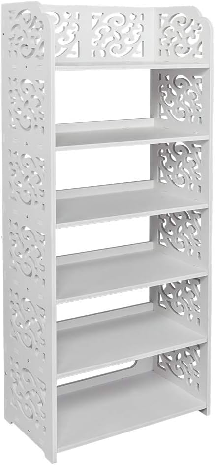 6 Tier Wood-Plastic Board Shoe Racks,Narrow Vertical Shoes Rack,Freestanding Shoe Organizer Shelf,Shoe Rack Storage Organizer,with Shelves,for Closet, Entryway, Front Door Entrance, Hallway (White)